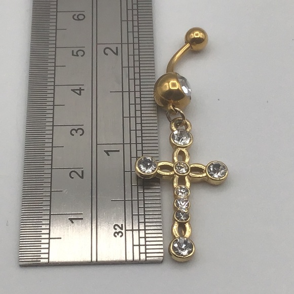 Goldtone Belly Button Rings Dangle with Cubic Zirconia - Picture 7 of 7